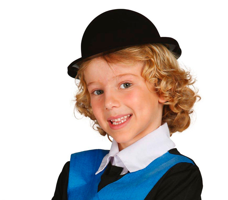 BLACK CHILD FLOCKED BOWLER HAT