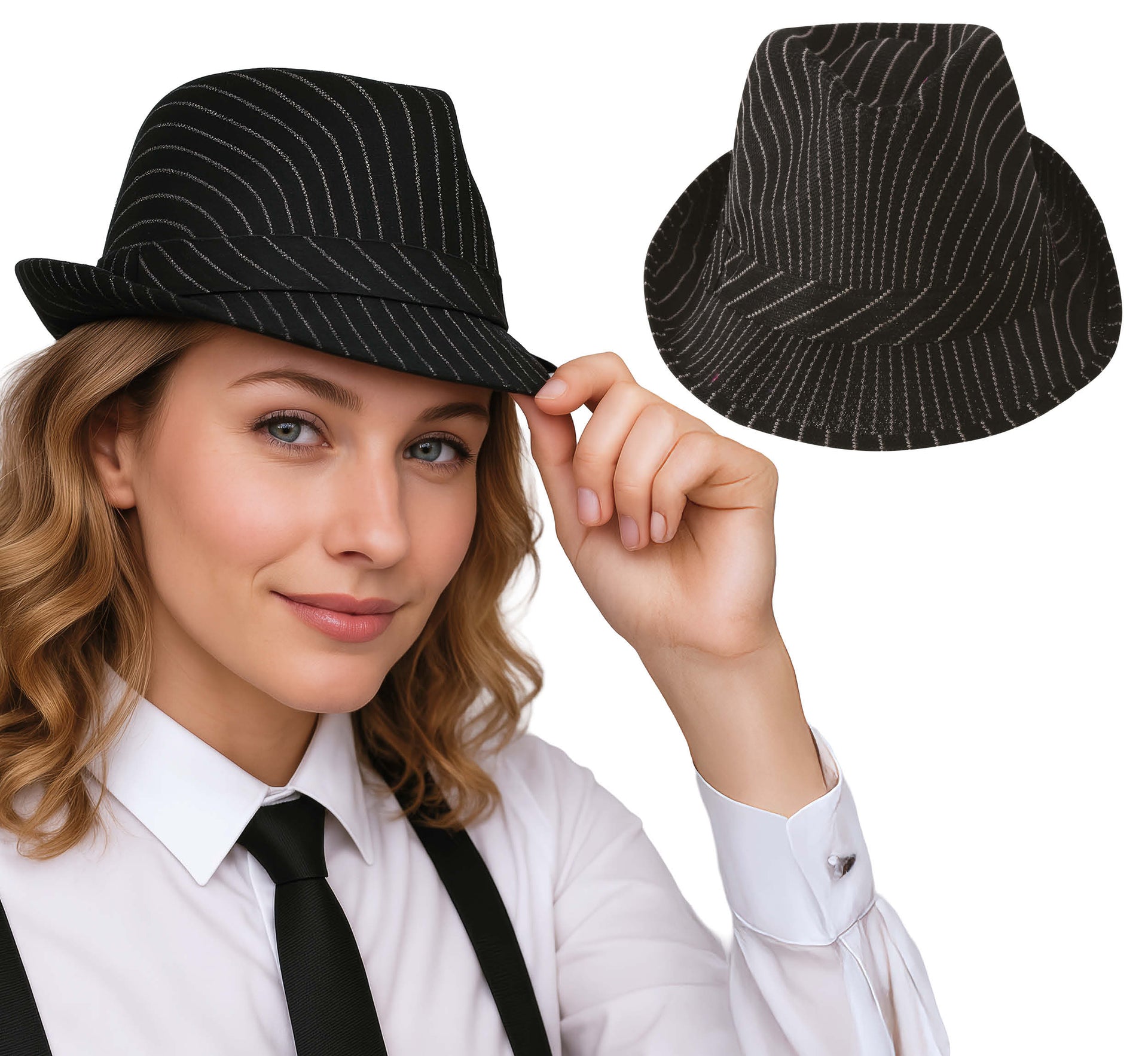 BLACK STRIPED GANGSTER HAT
