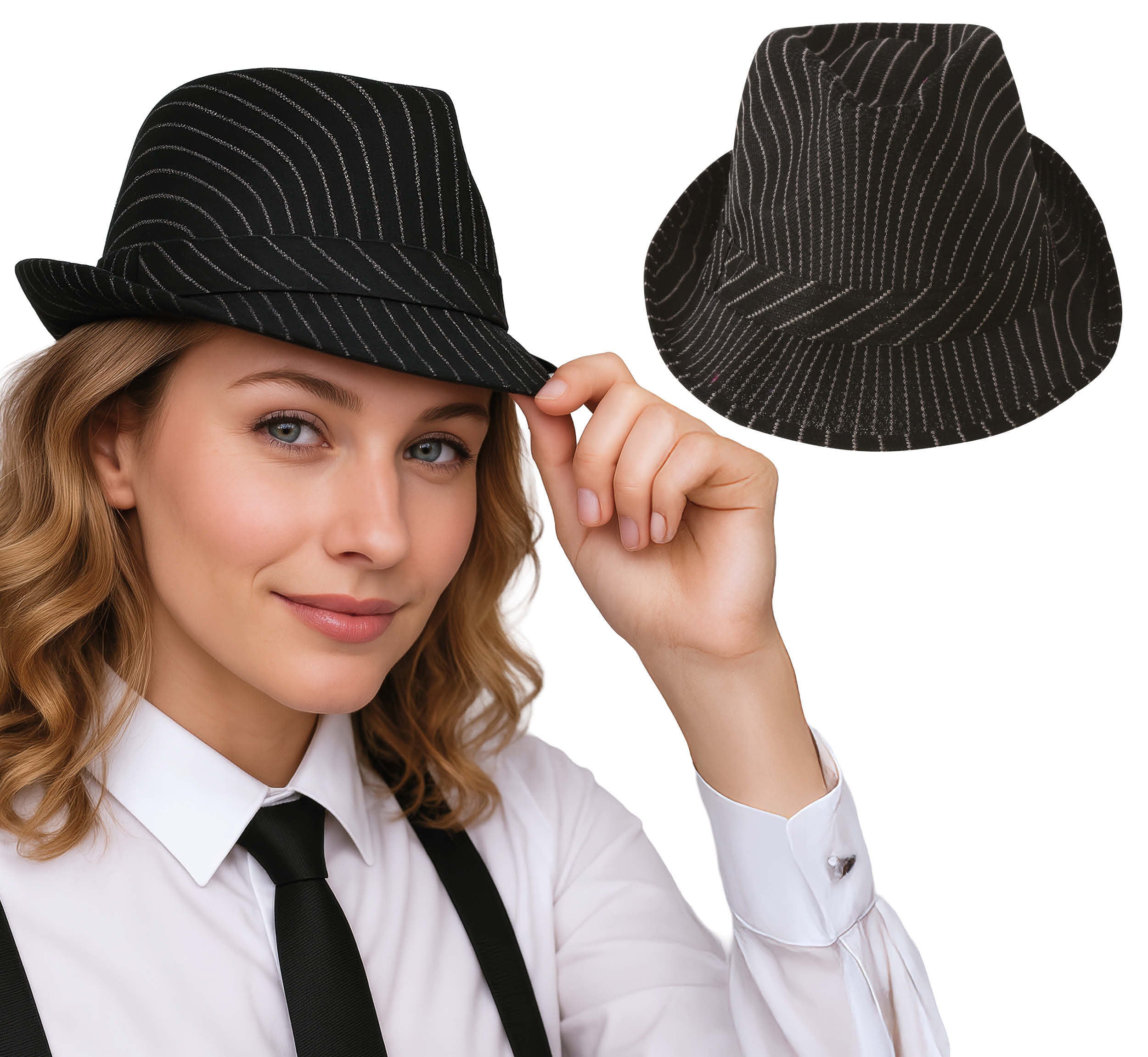 BLACK STRIPED GANGSTER HAT