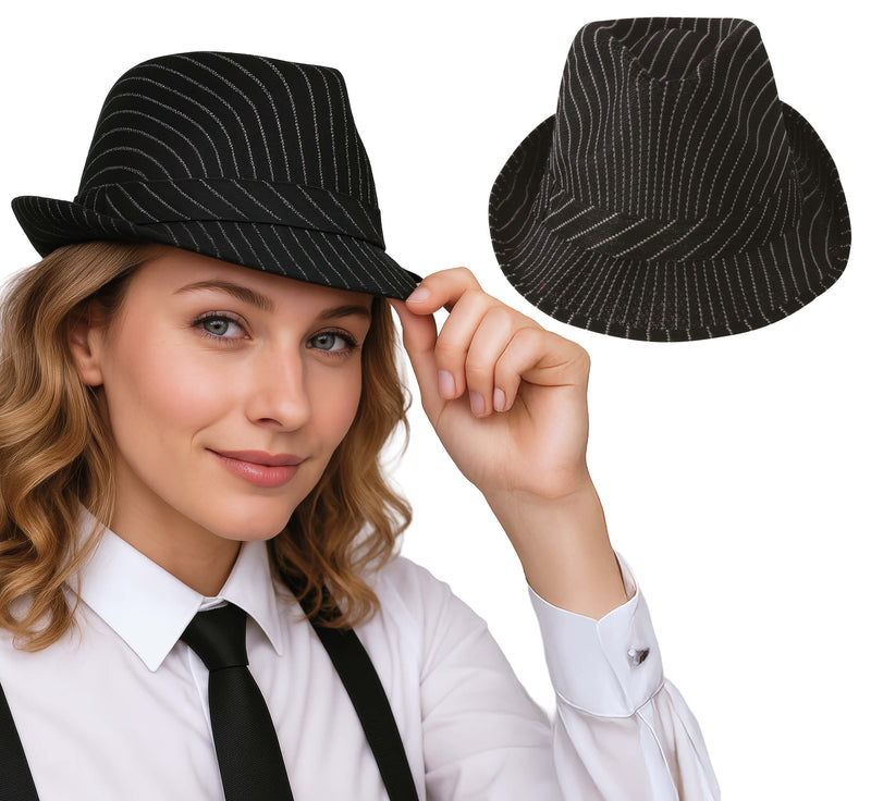 BLACK STRIPED GANGSTER HAT