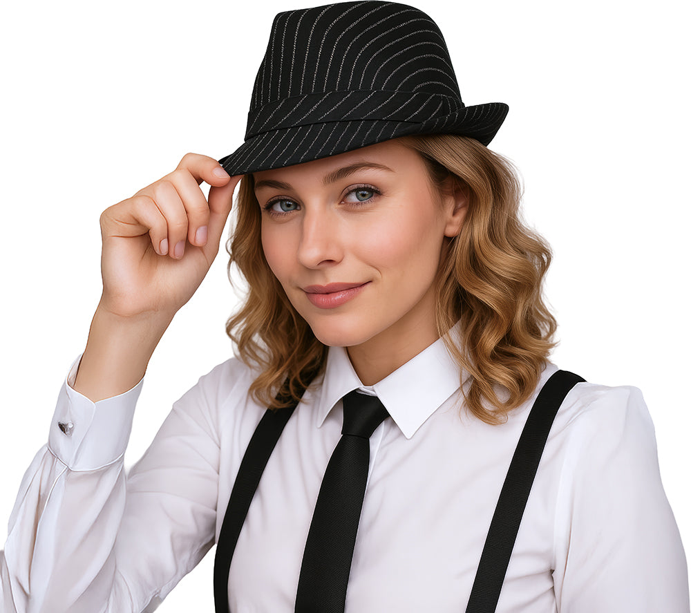 BLACK STRIPED GANGSTER HAT