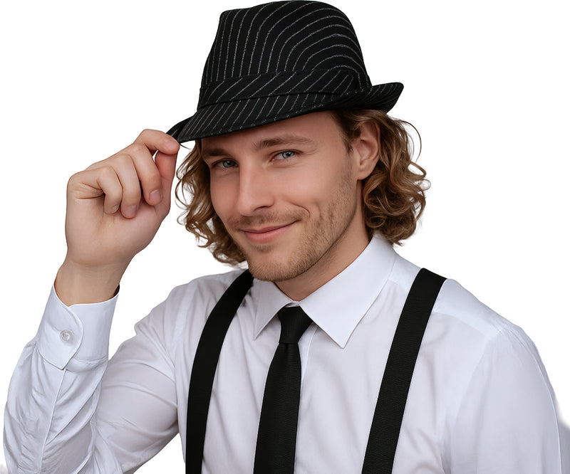 BLACK STRIPED GANGSTER HAT