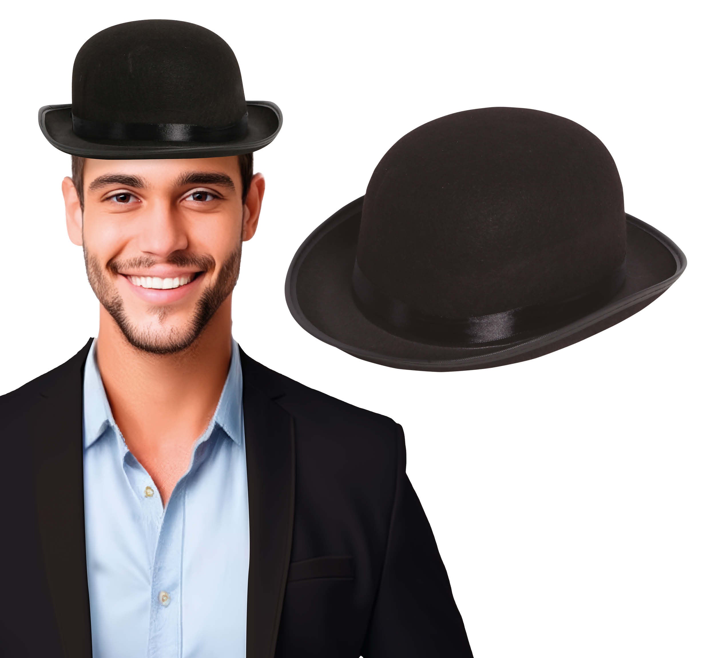 BLACK FELT BOWLER HAT