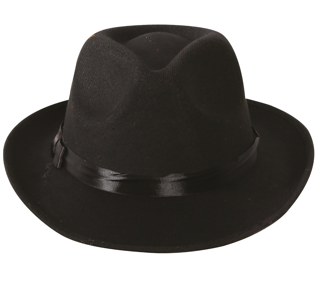 BLACK GANGSTER HAT WITH BLACK RIBBON