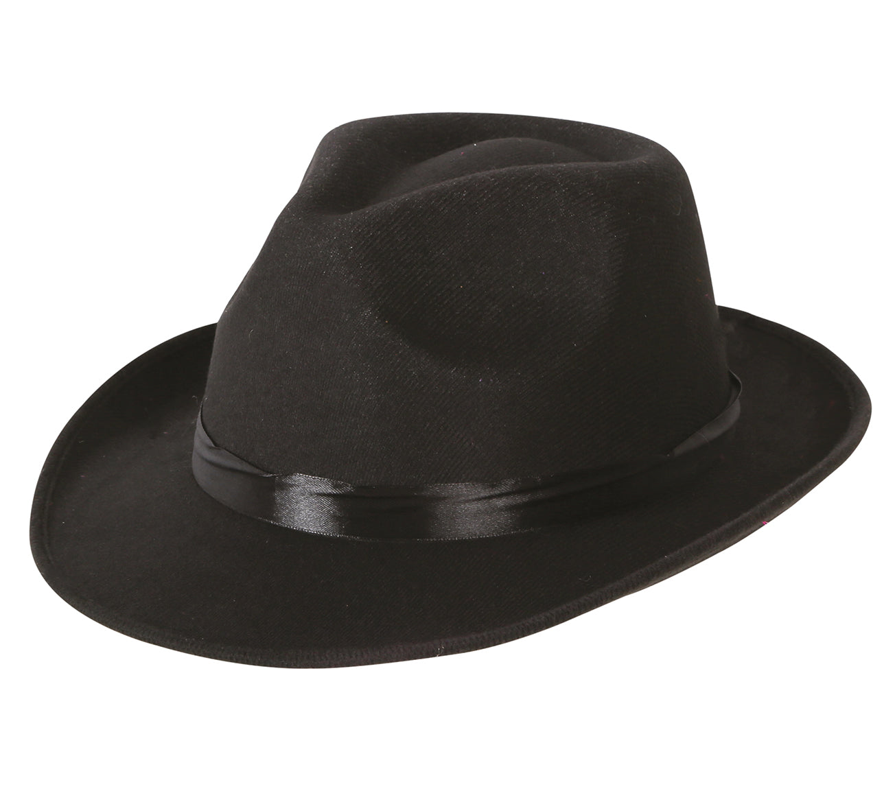 BLACK GANGSTER HAT WITH BLACK RIBBON