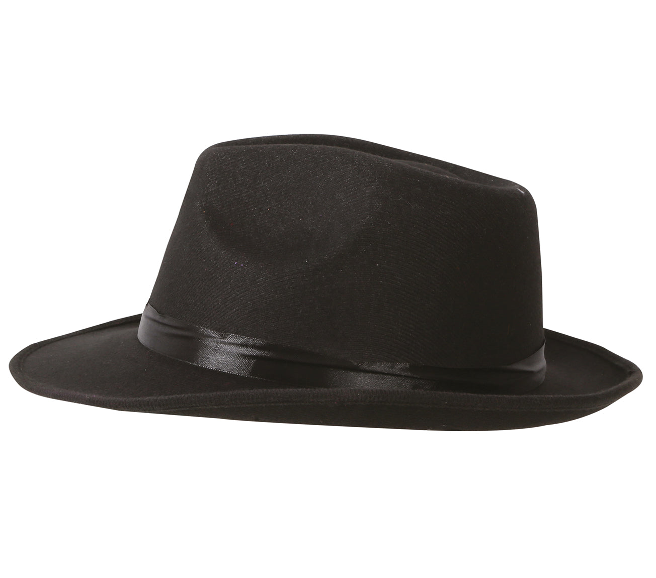 BLACK GANGSTER HAT WITH BLACK RIBBON
