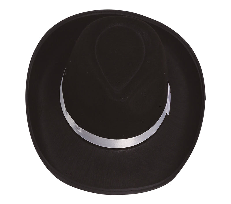 BLACK GANGSTER HAT WITH WHITE RIBBON