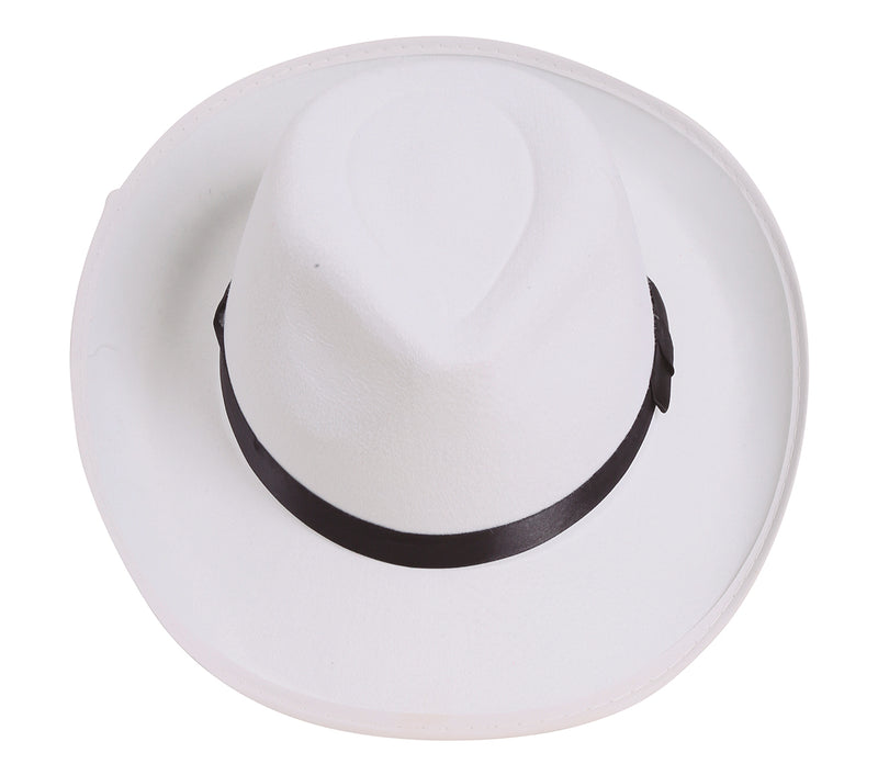 WHITE GANGSTER HAT WITH BLACK RIBBON