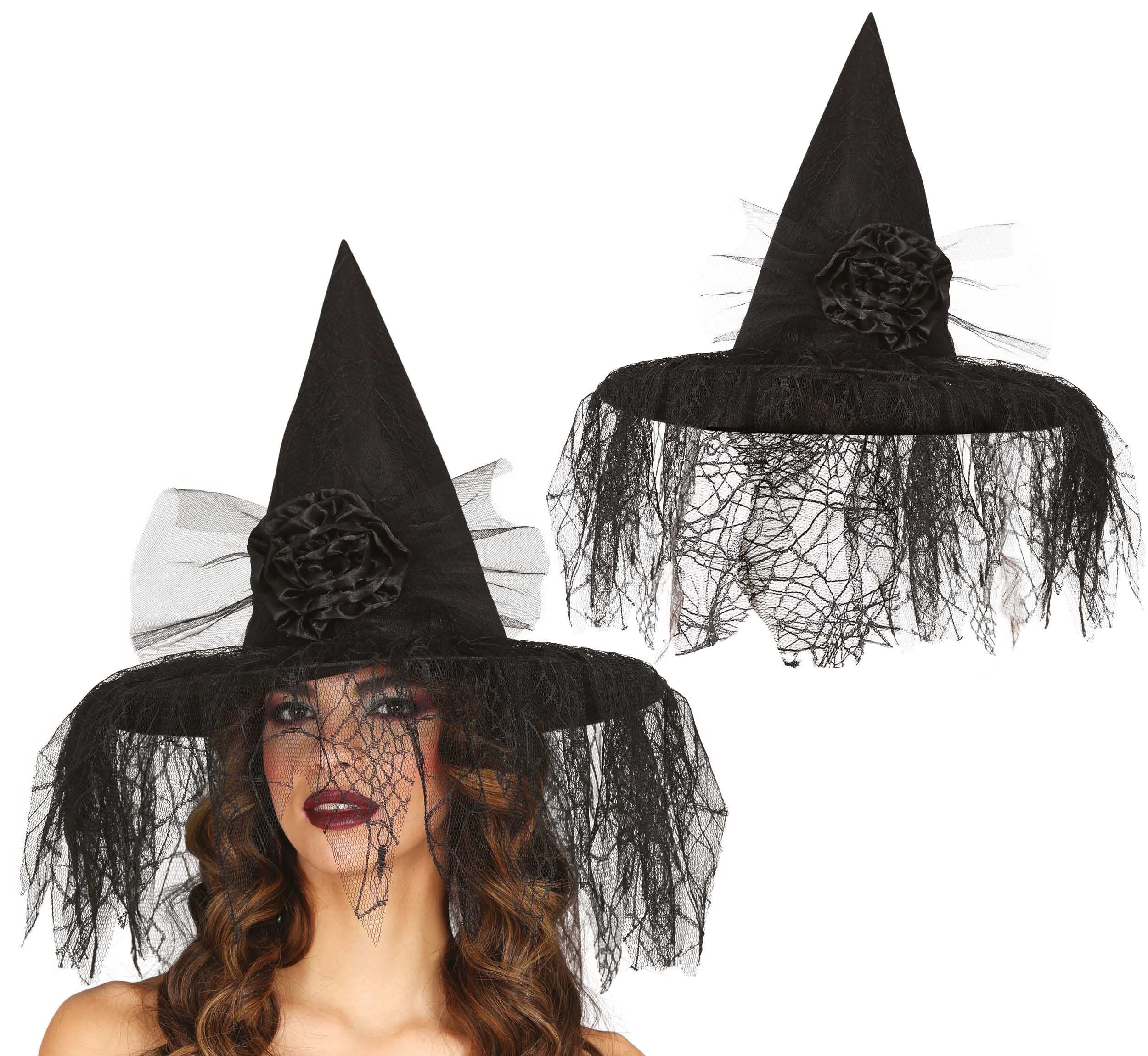 WITCH HAT WITH FLOWER AND VEIL