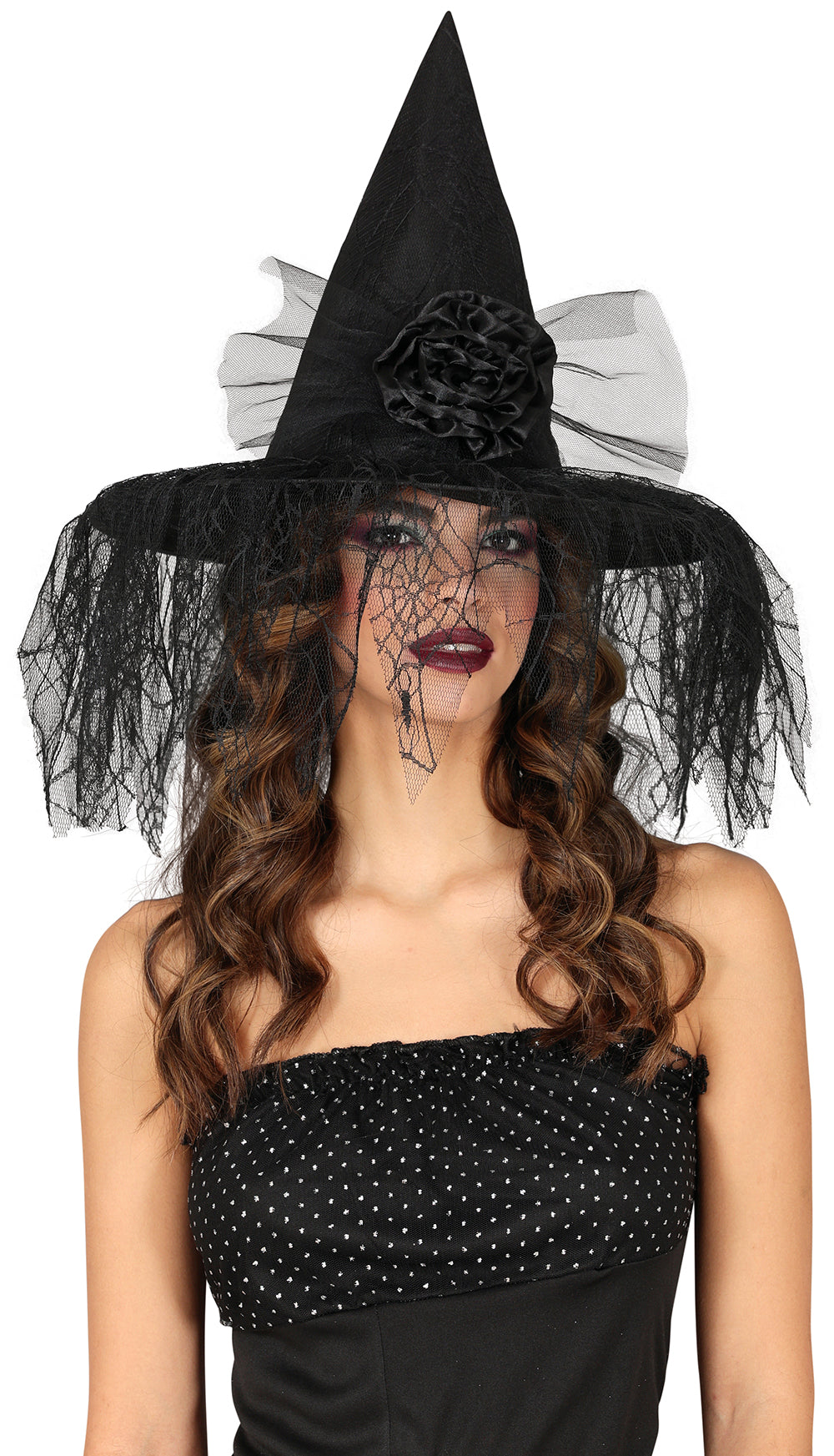 WITCH HAT WITH FLOWER AND VEIL
