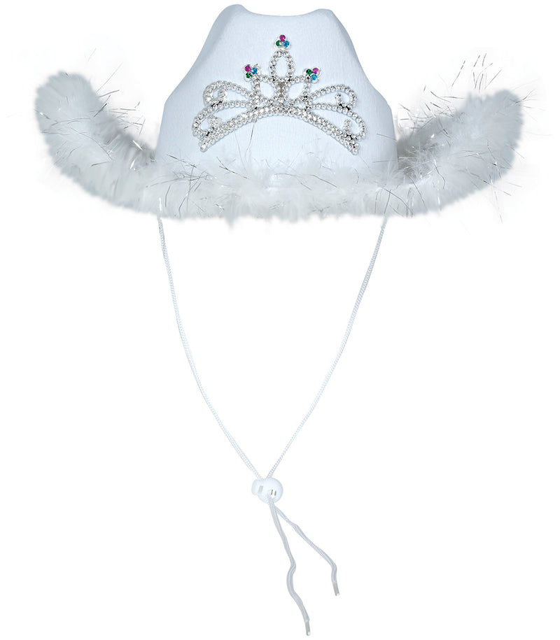 WHITE FELT COWBOY HAT WITH MARABOU, ADULTS