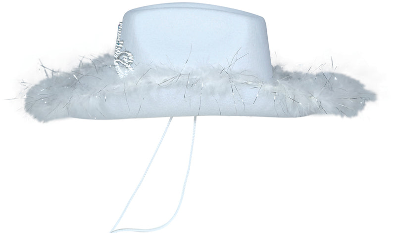 WHITE FELT COWBOY HAT WITH MARABOU, ADULTS
