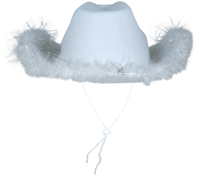 WHITE FELT COWBOY HAT WITH MARABOU, ADULTS