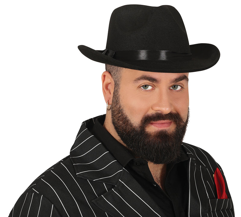 BLACK FABRIC GANGSTER HAT