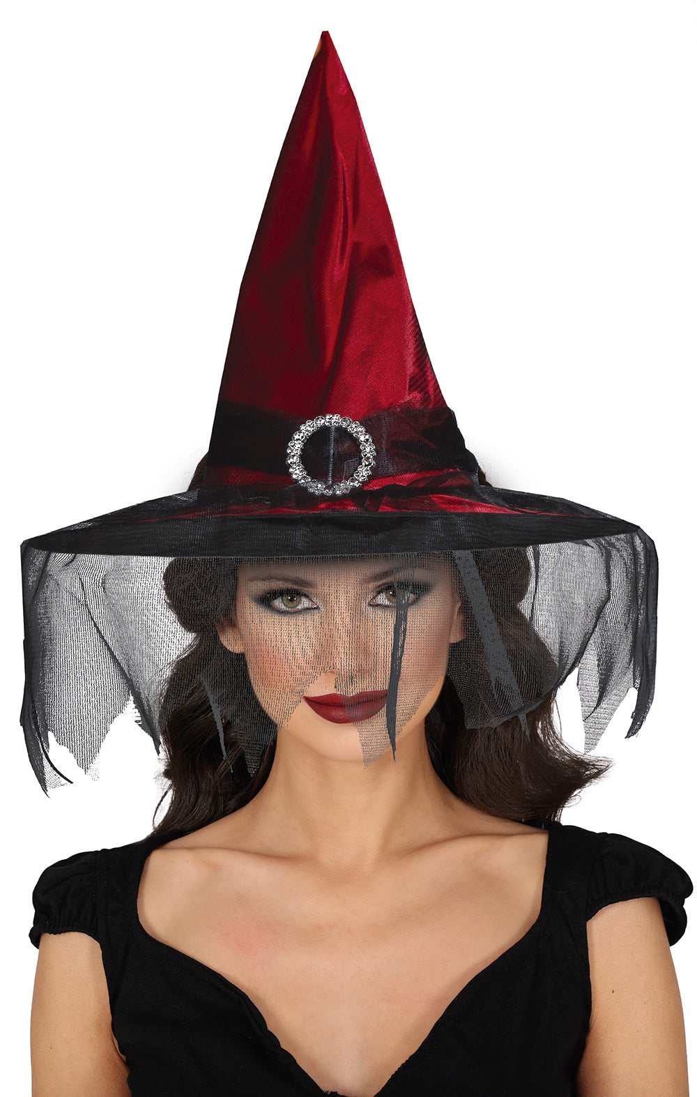 MAROON WITCH HAT WITH VEIL
