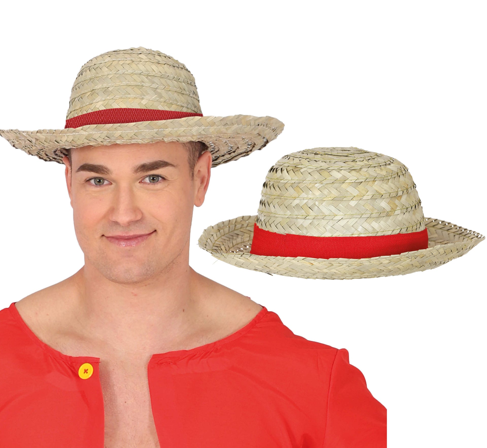STRAW HAT WITH RED RIBBON, ADULT