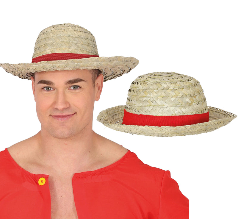 STRAW HAT WITH RED RIBBON, ADULT