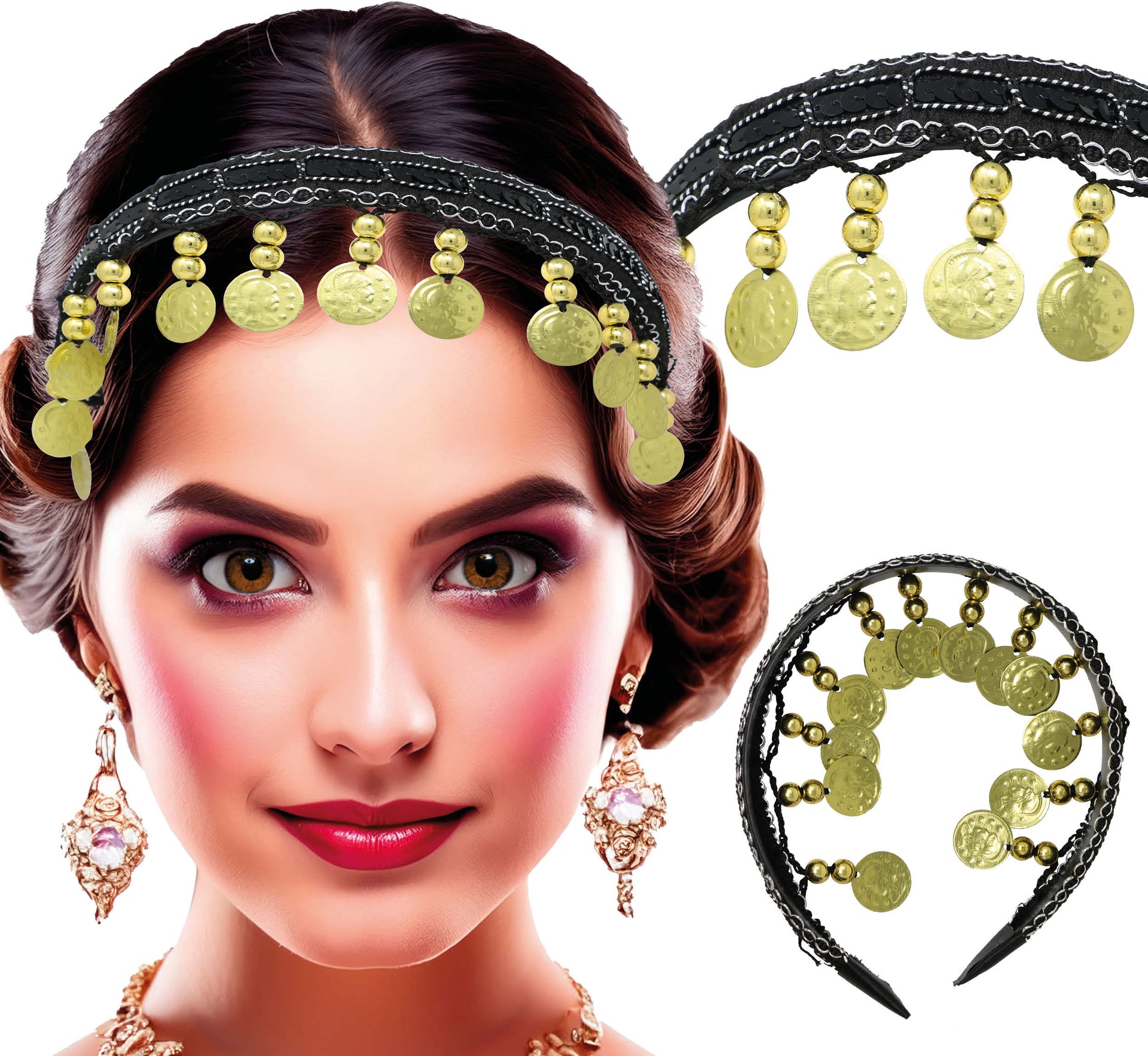 HEADBAND WITH GOLD COINS BLACK, ADULTS