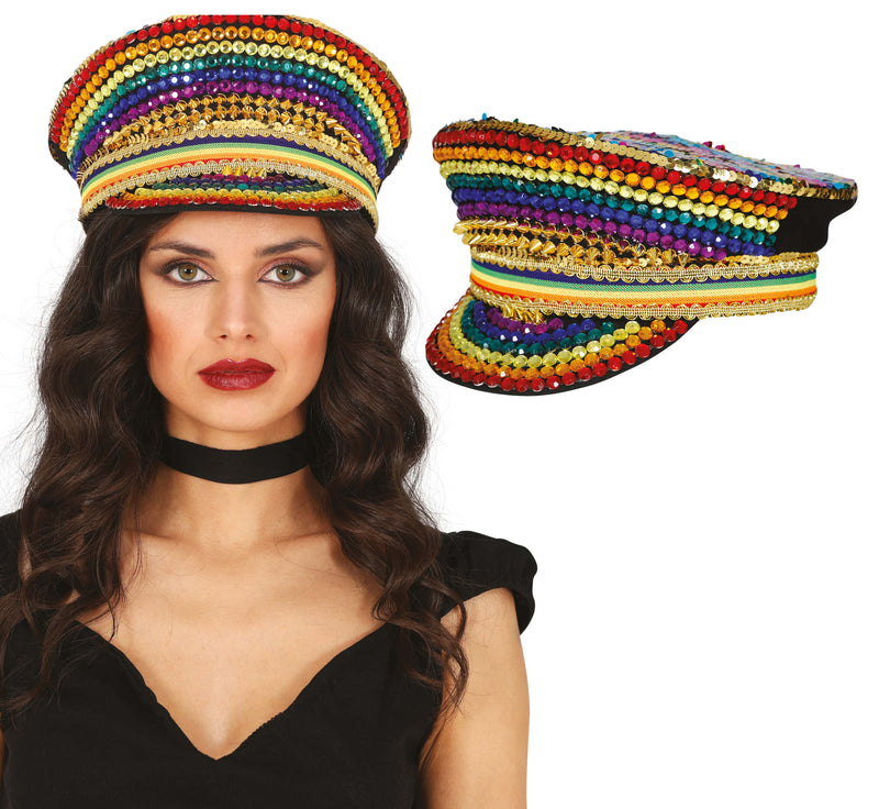 CAPTAIN HAT WITH COLORFUL JEWELS, ADULTS