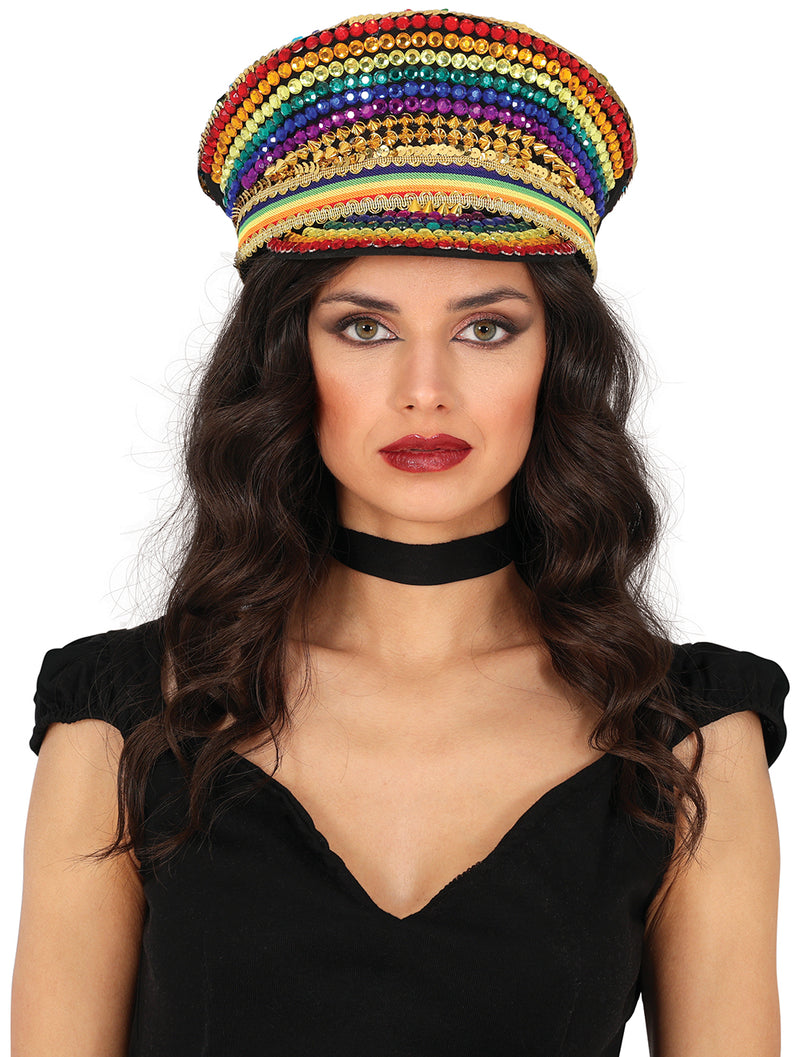 CAPTAIN HAT WITH COLORFUL JEWELS, ADULTS