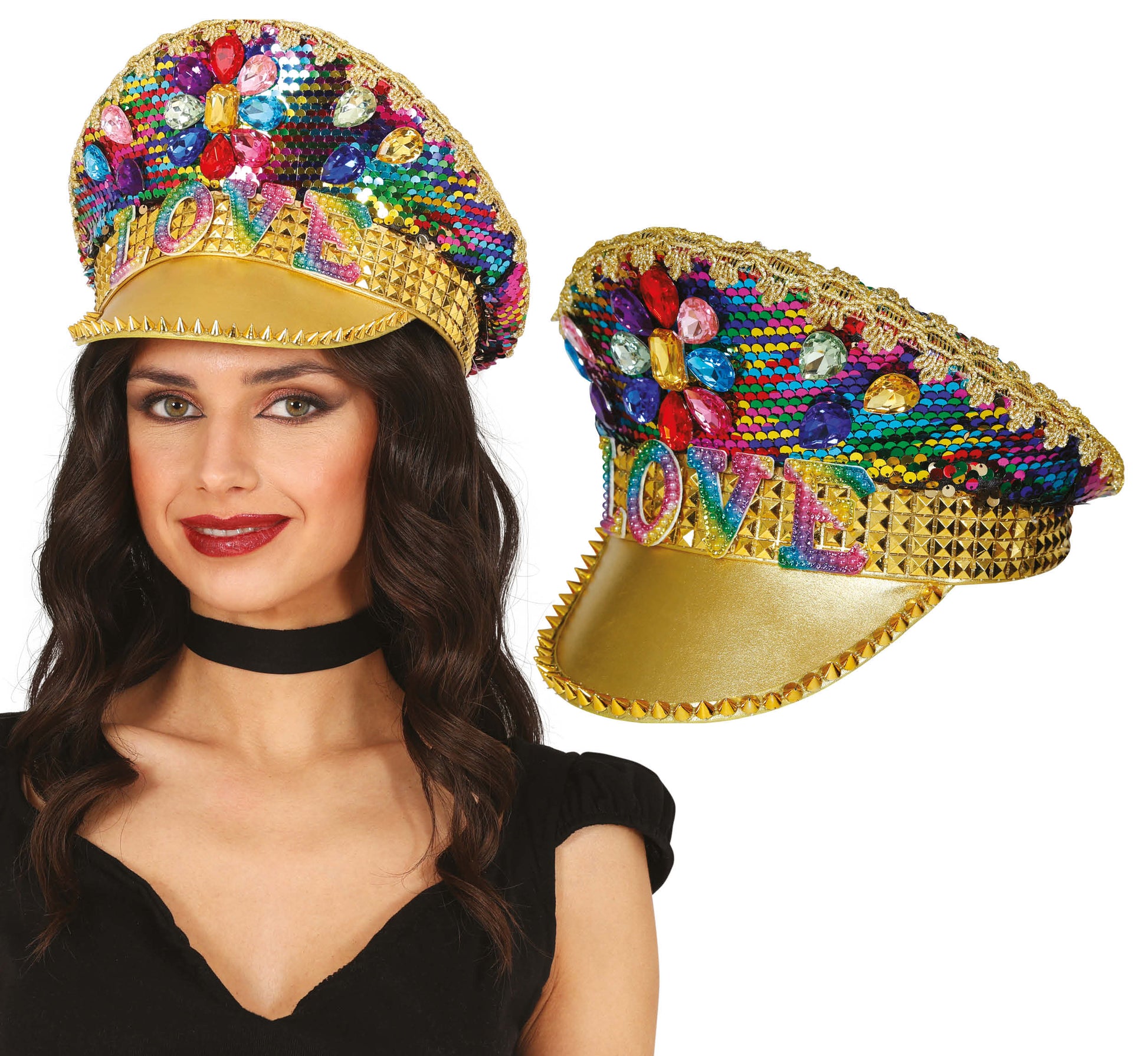 LOVE CAPTAIN HAT WITH COLORFUL JEWELS, ADULTS