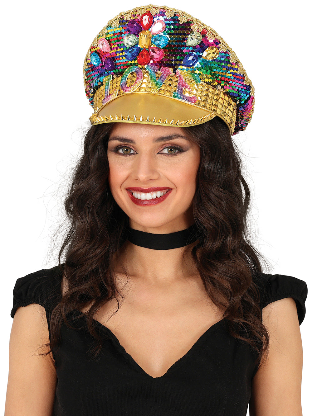LOVE CAPTAIN HAT WITH COLORFUL JEWELS, ADULTS