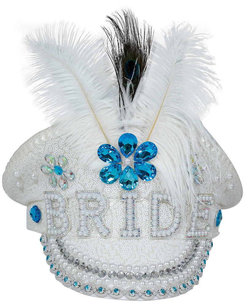 BRIDE CAPTAIN HAT WITH JEWELS FEATHER, ADULTS