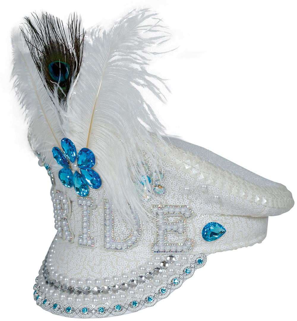 BRIDE CAPTAIN HAT WITH JEWELS FEATHER, ADULTS