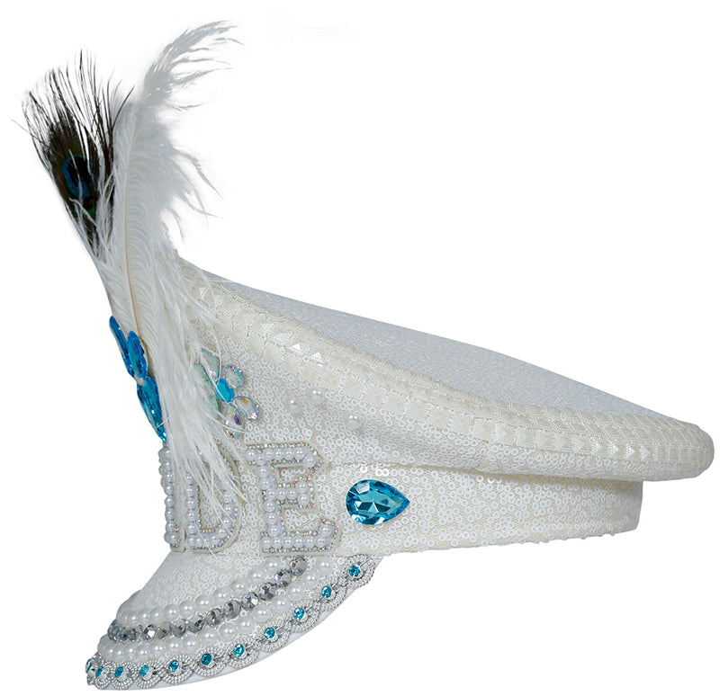 BRIDE CAPTAIN HAT WITH JEWELS FEATHER, ADULTS