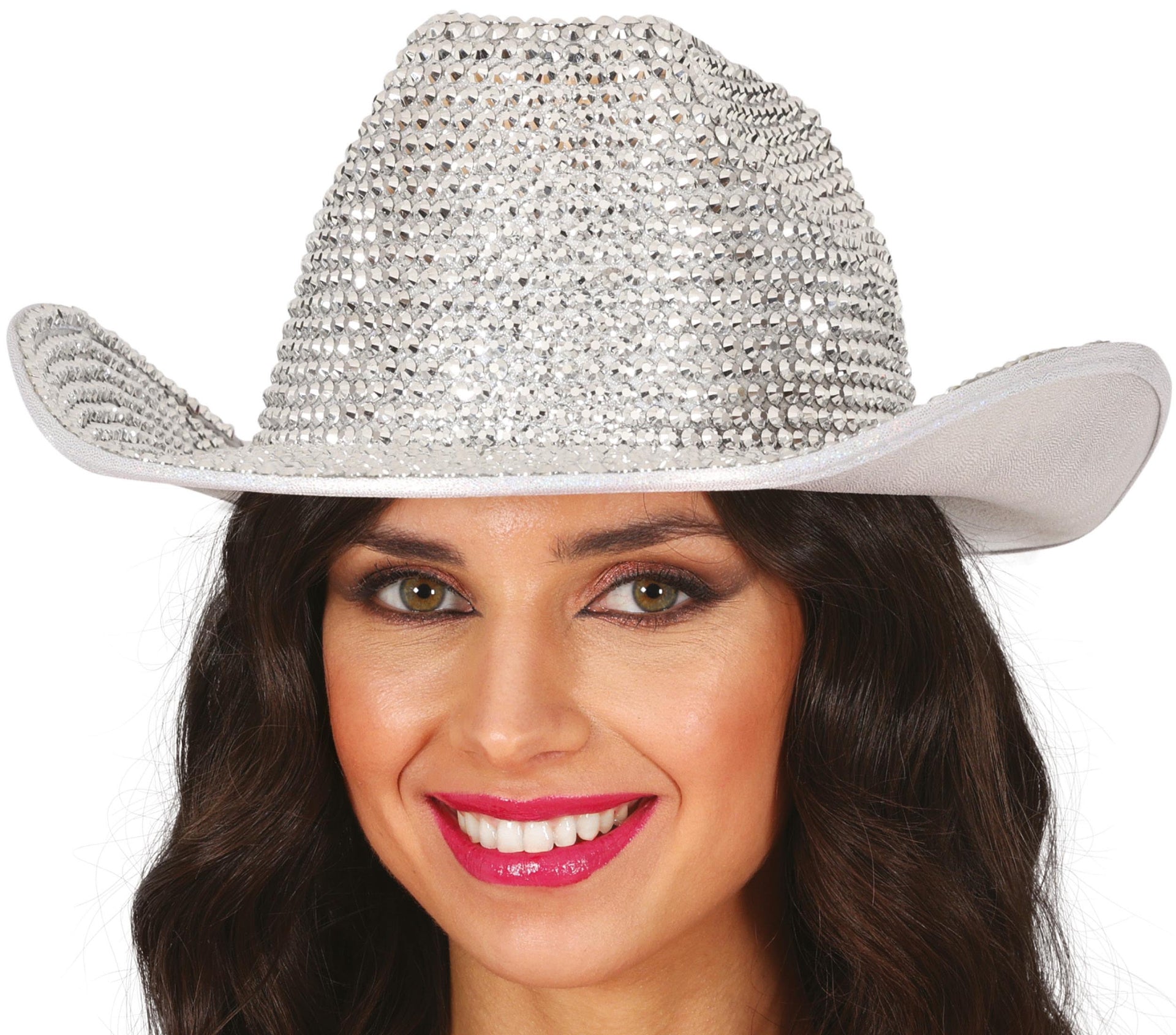 SILVER GLITTER COWBOY HAT WITH JEWELS, ADULTS