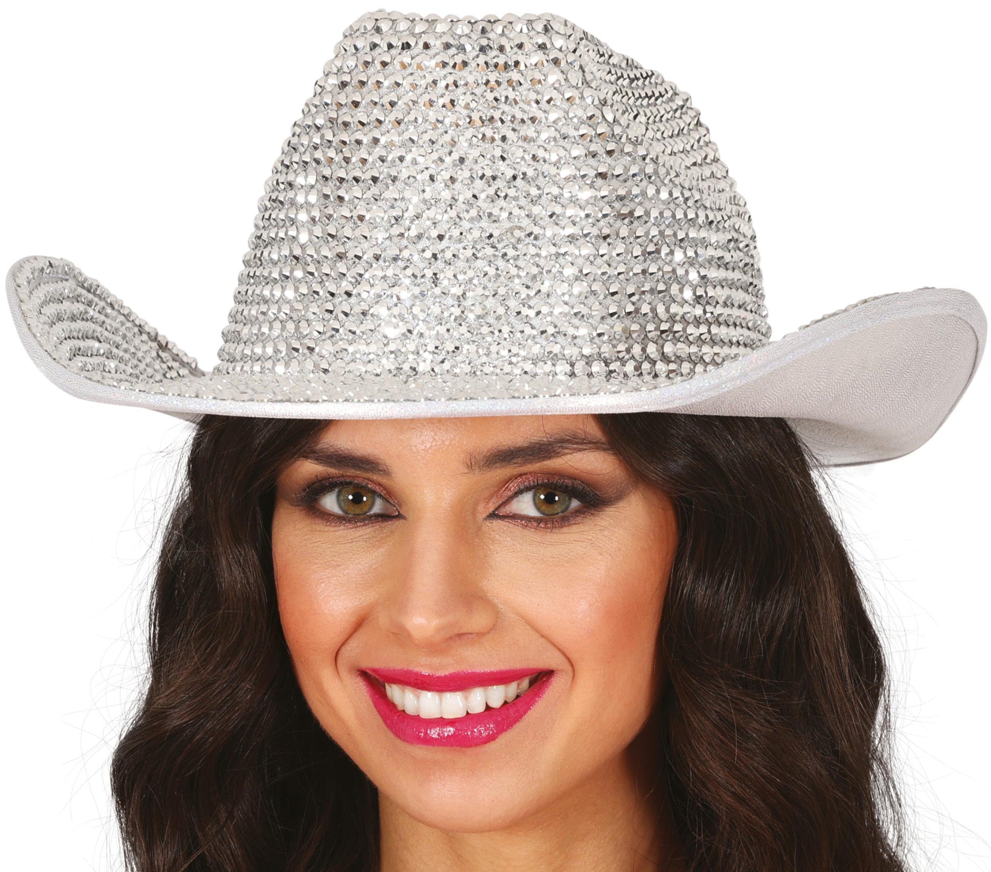 SILVER GLITTER COWBOY HAT WITH JEWELS, ADULTS