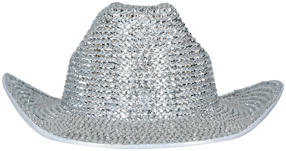 SILVER GLITTER COWBOY HAT WITH JEWELS, ADULTS