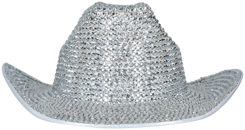 SILVER GLITTER COWBOY HAT WITH JEWELS, ADULTS