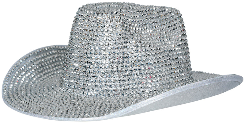 SILVER GLITTER COWBOY HAT WITH JEWELS, ADULTS