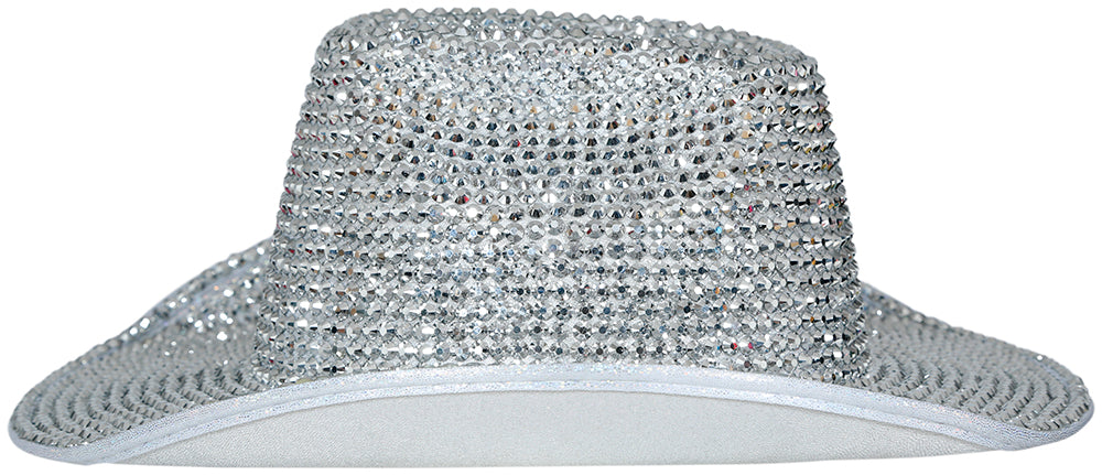 SILVER GLITTER COWBOY HAT WITH JEWELS, ADULTS