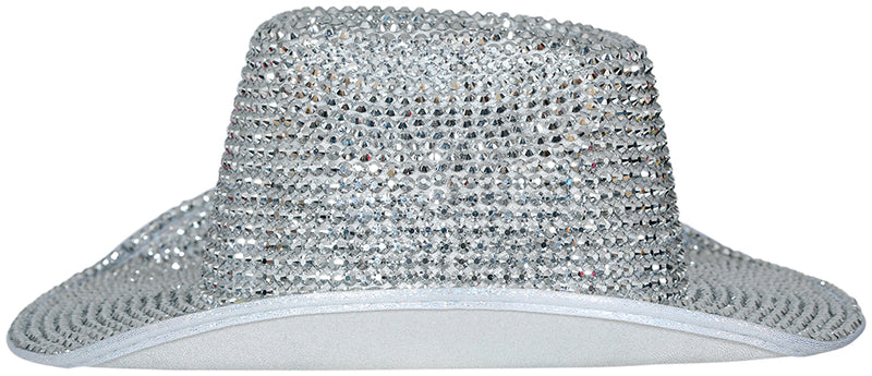 SILVER GLITTER COWBOY HAT WITH JEWELS, ADULTS