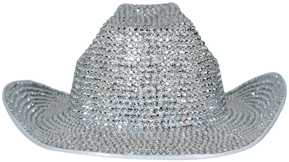 SILVER GLITTER COWBOY HAT WITH JEWELS, ADULTS