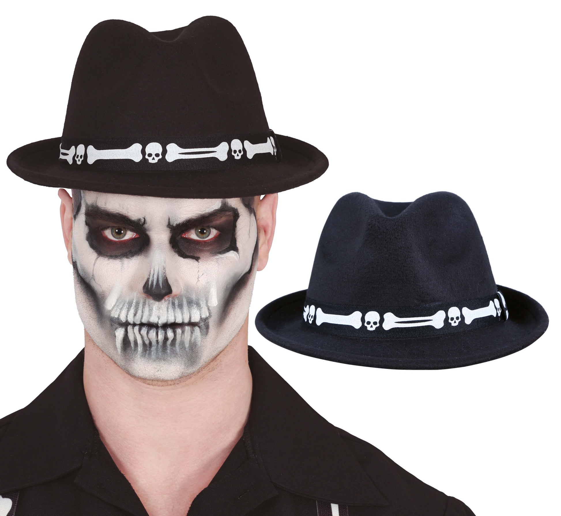 BLACK HAT WITH BONES
