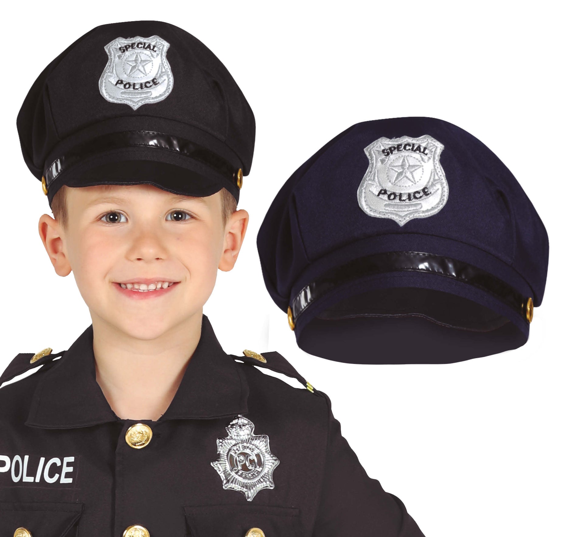 FABRIC POLICE HAT, BLACK, CHILDREN