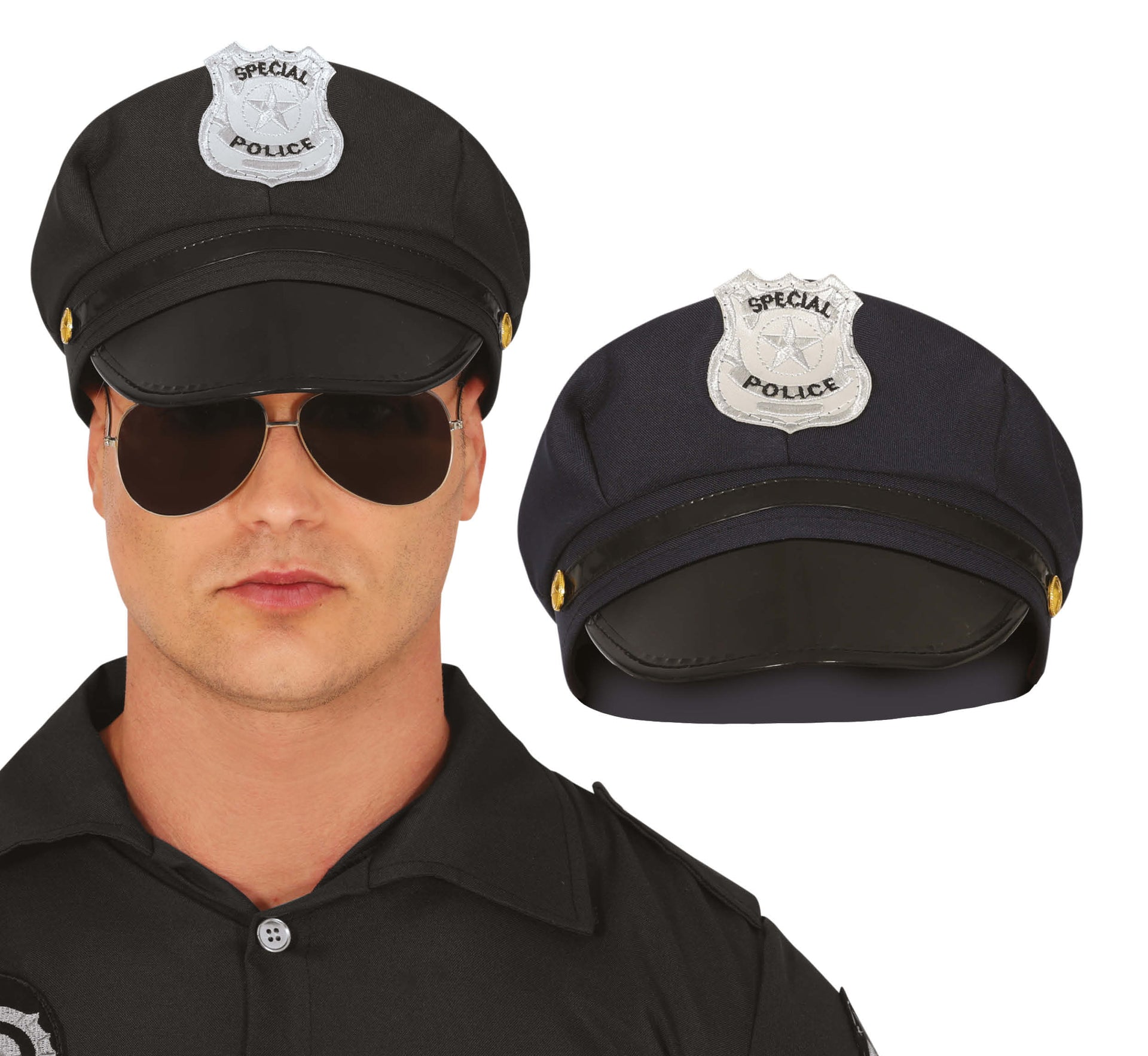 FABRIC POLICE HAT, BLACK, ADULTS