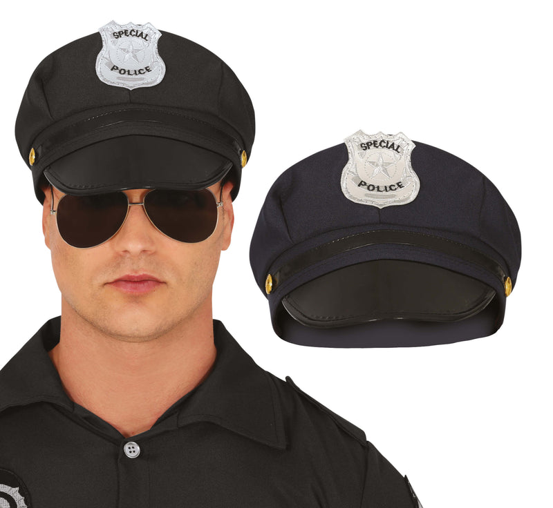 FABRIC POLICE HAT, BLACK, ADULTS