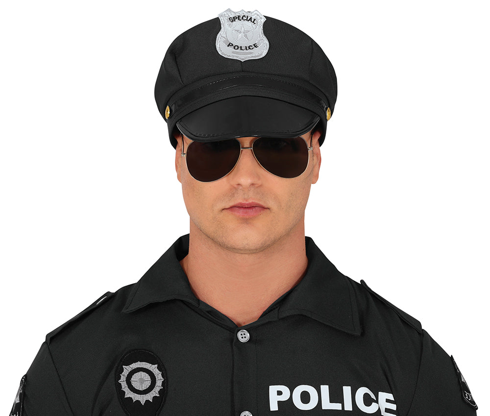 FABRIC POLICE HAT, BLACK, ADULTS