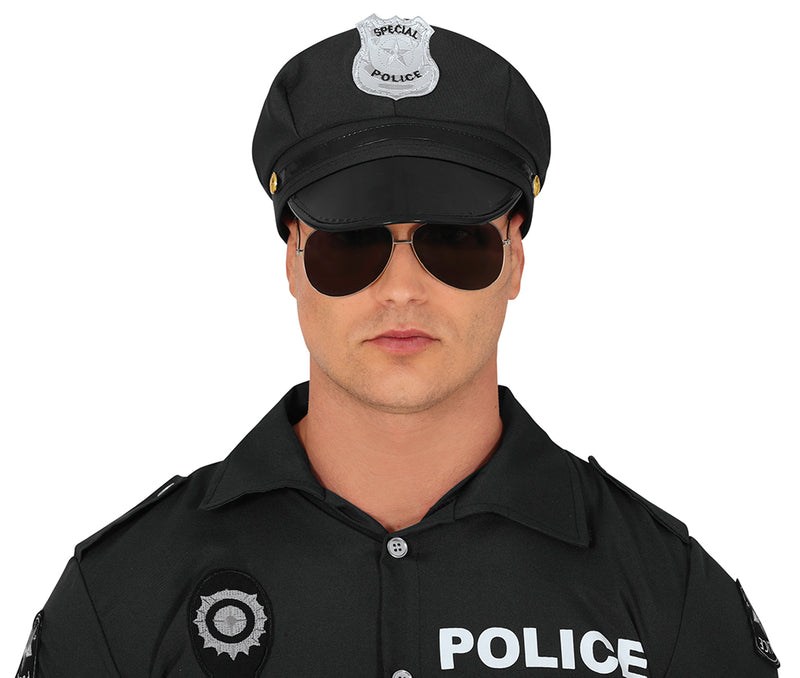 FABRIC POLICE HAT, BLACK, ADULTS