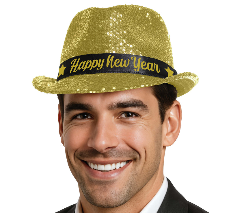 GANGSTER HAT HAPPY NEW YEAR GOLD SEQUINS