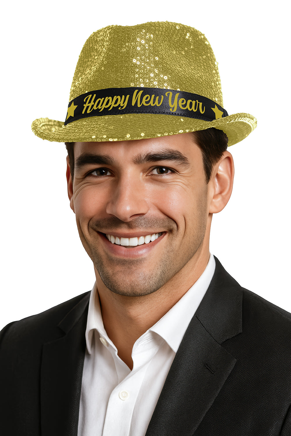 GANGSTER HAT HAPPY NEW YEAR GOLD SEQUINS