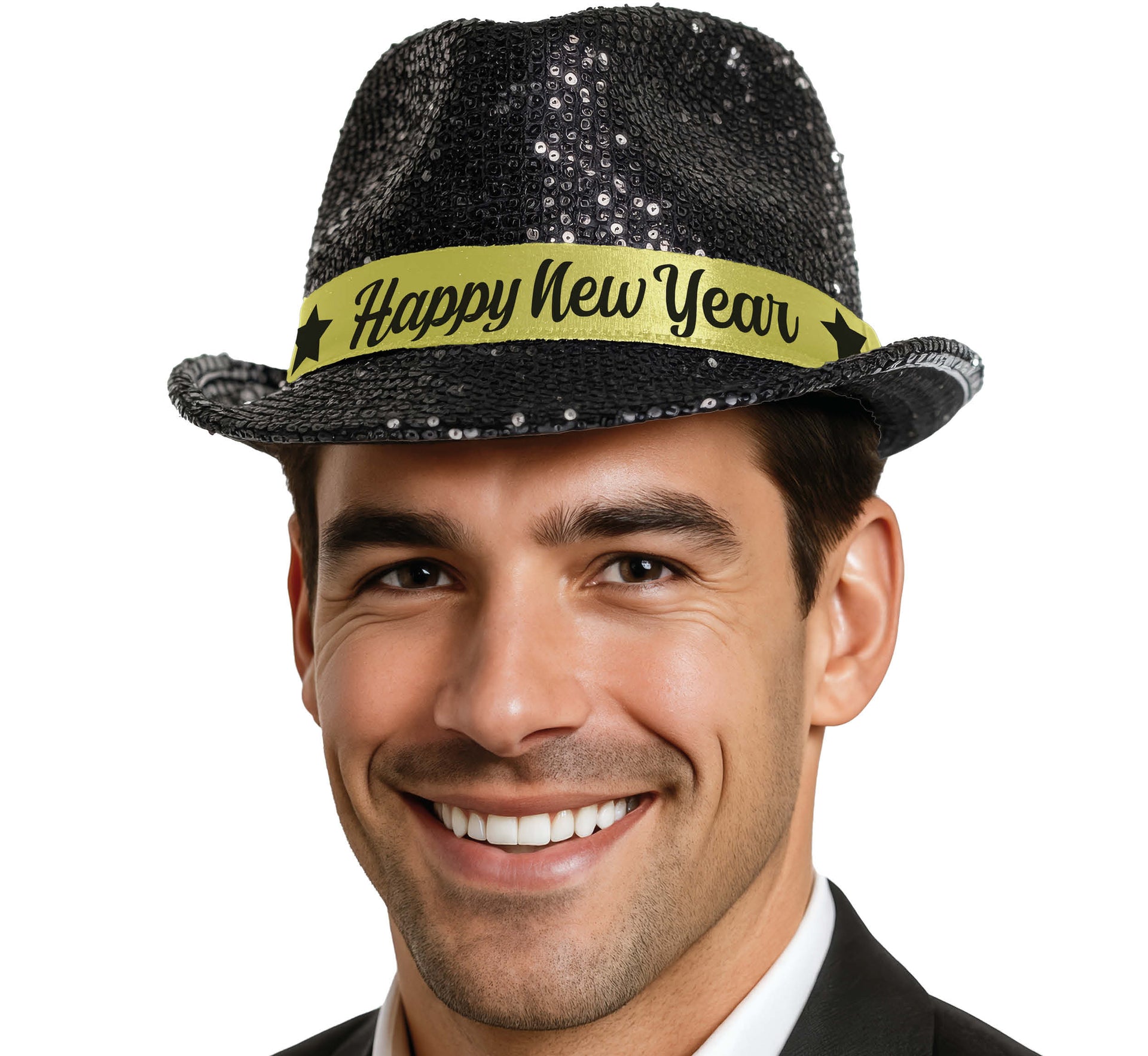 GANGSTER HAT HAPPY NEW YEAR BLACK SEQUINS