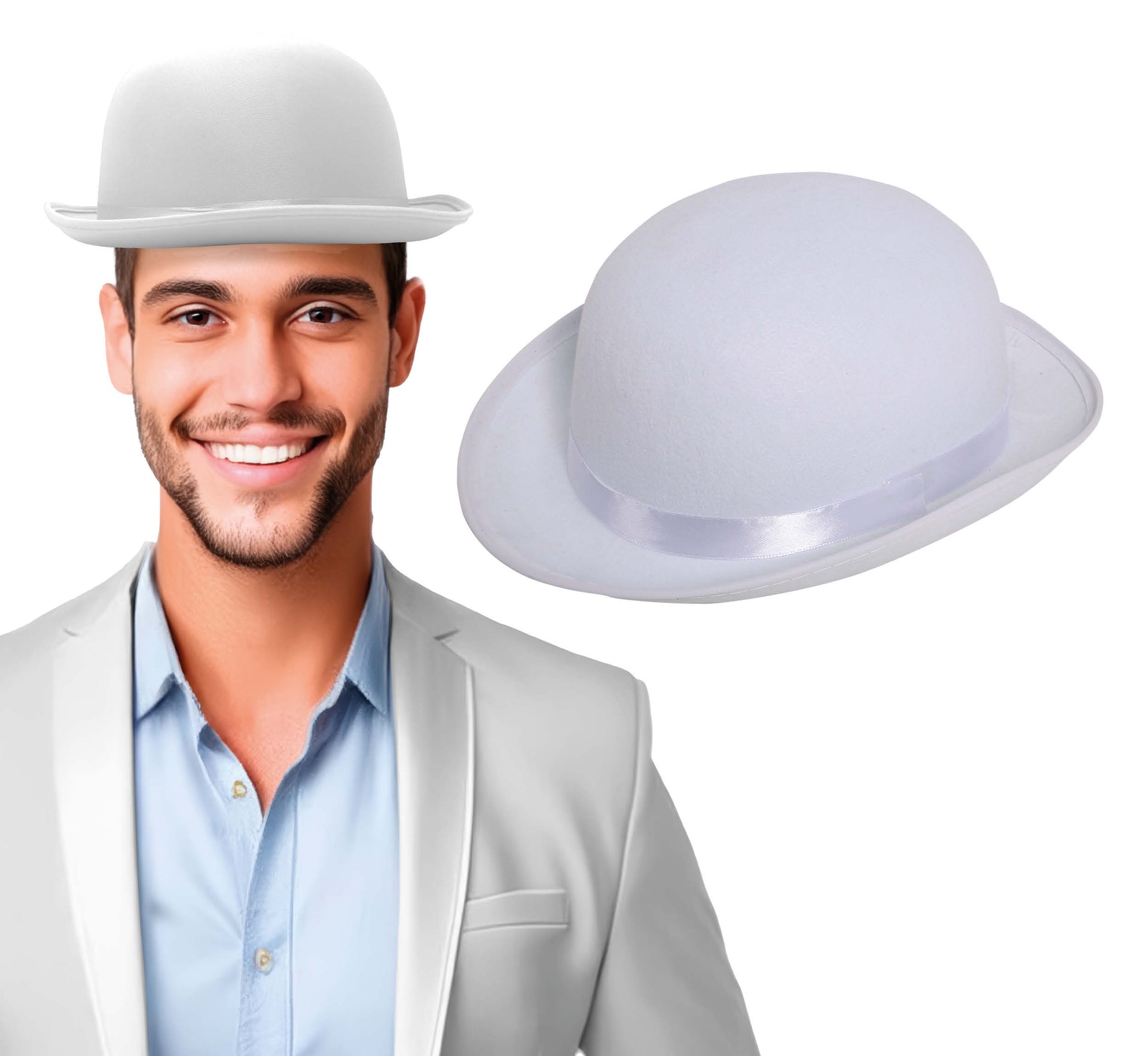 WHITE FELT BOWIN HAT
