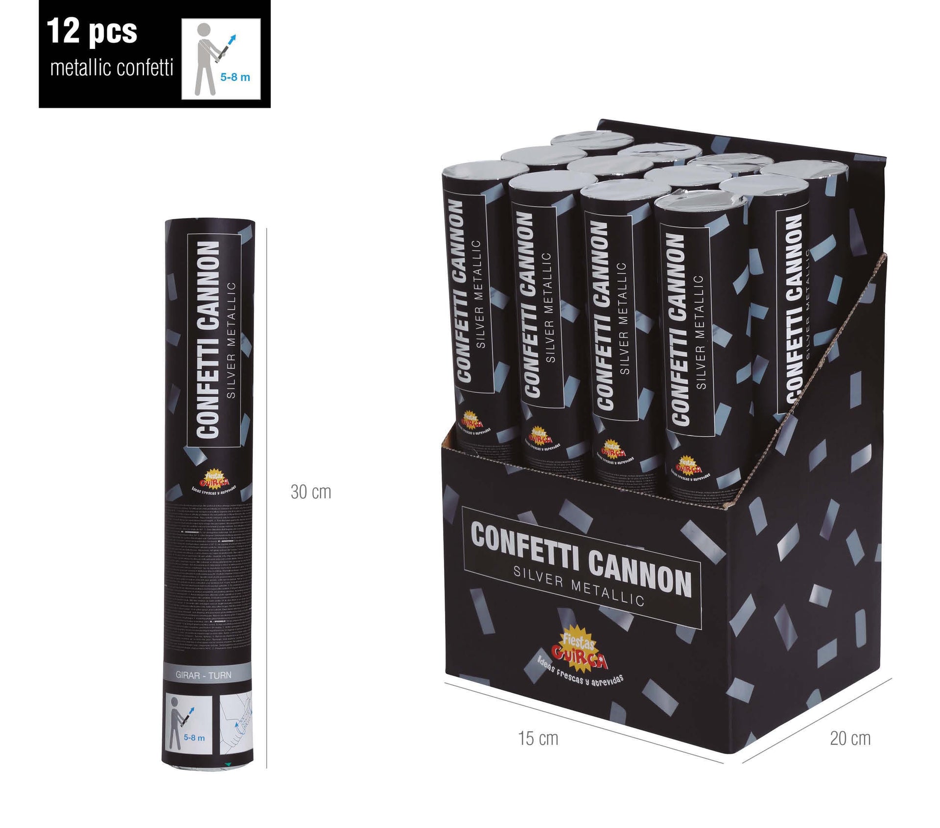 CONFETTI CANNON, METALLIC, 30 CM