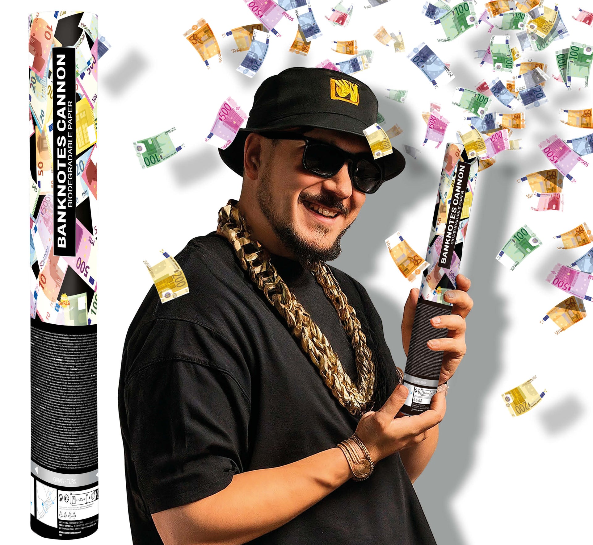 40 CM CONFETTI CANNON WITH EURO BANKNOTES