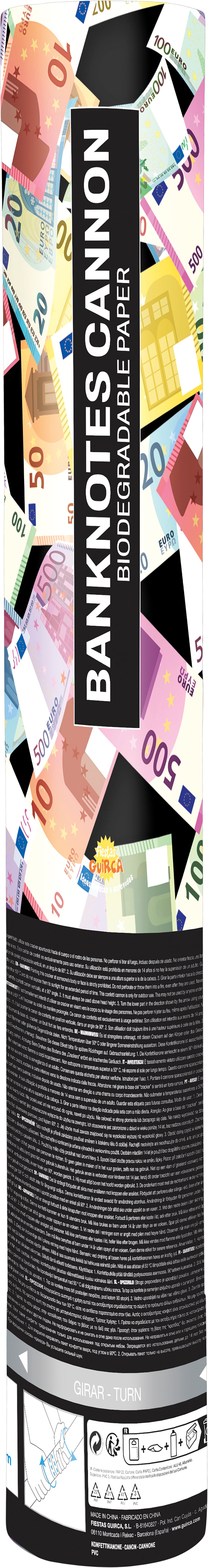 40 CM CONFETTI CANNON WITH EURO BANKNOTES